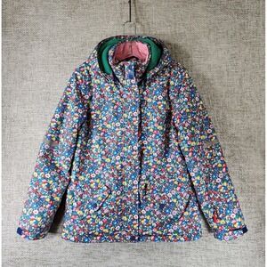 Boden Youth Winter Jacket Girls 13-14 Blue Floral Hooded Fleece Lined Nice!